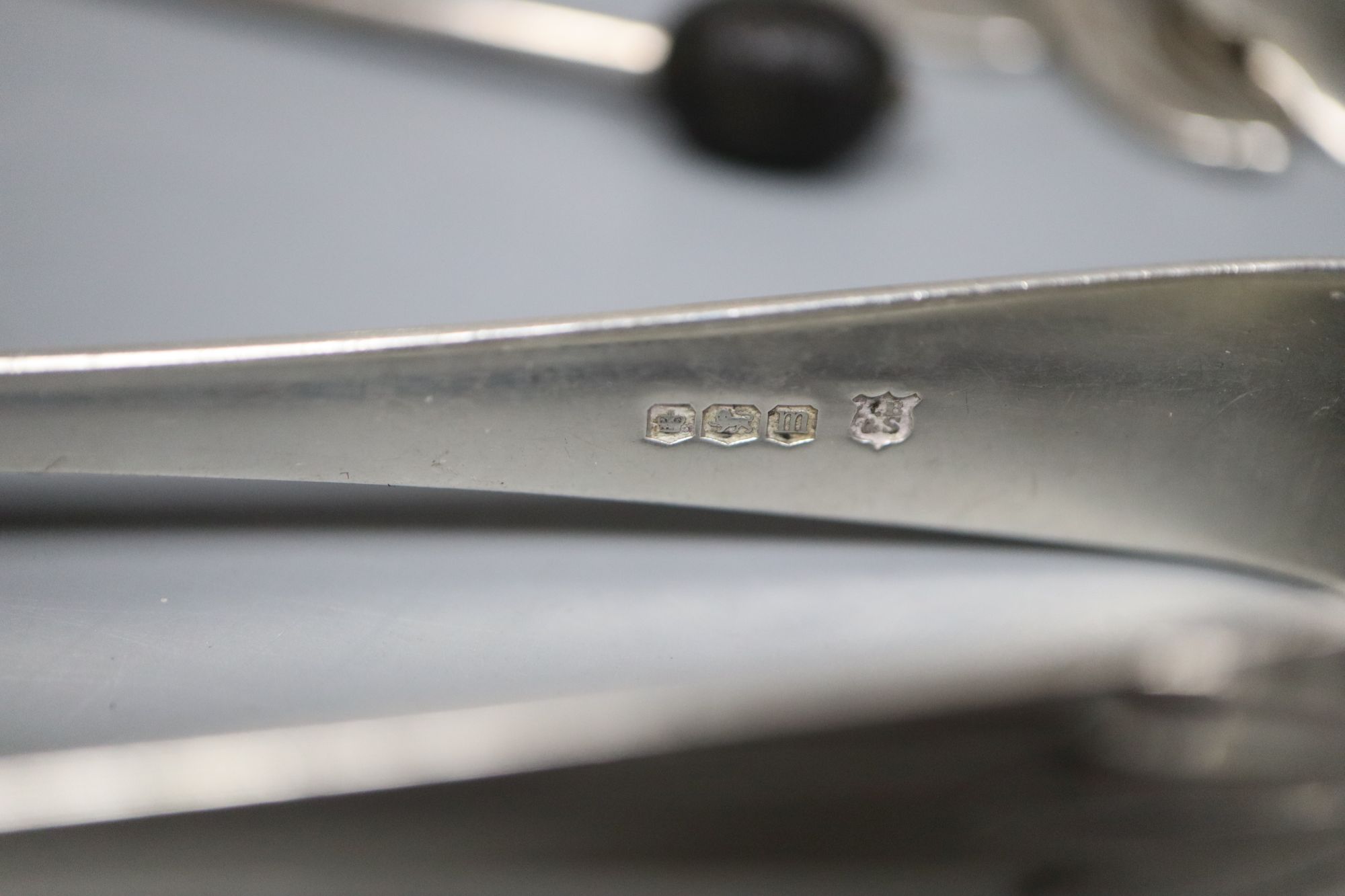 A silver mustard and a quantity of assorted small silver cutlery, gross 16.5 oz.